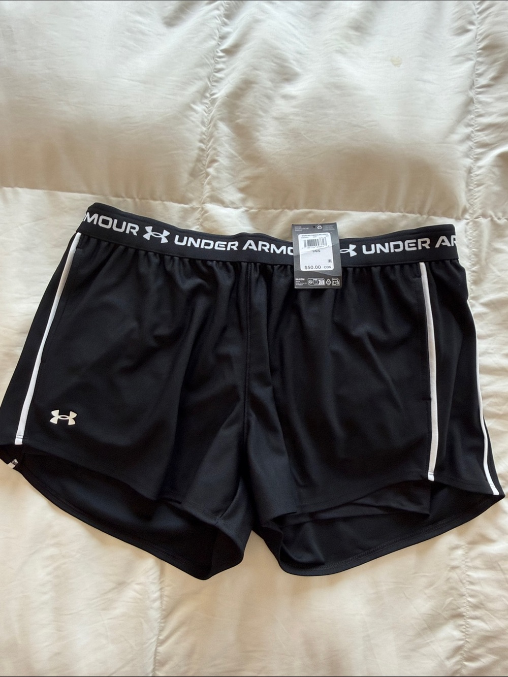 Under Armour Women’s Black Athletic Shorts with White Trim